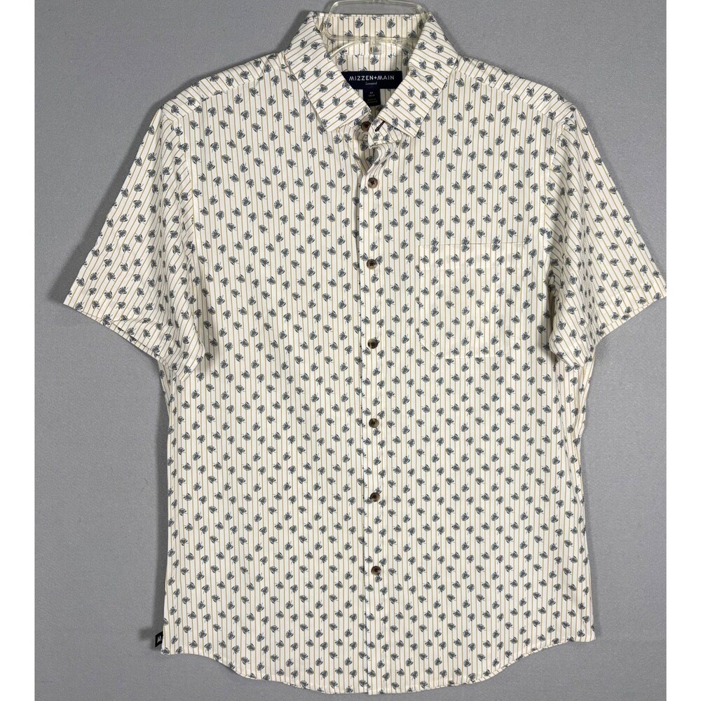 NWOT Mizzen Main Shirt  Mens M White  Palm Leaves AOP Trim Fit Aloha Tropical